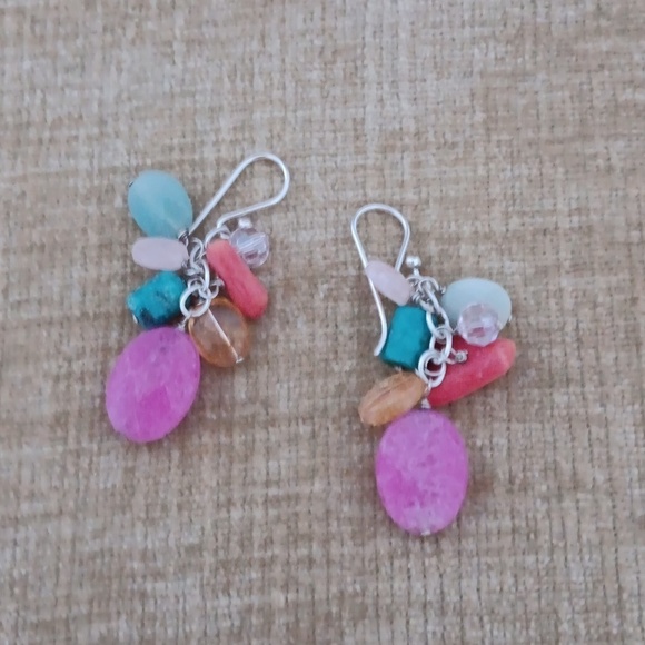 Silver Tone Multi Colored Beaded Dangle Earrings - Picture 8 of 8